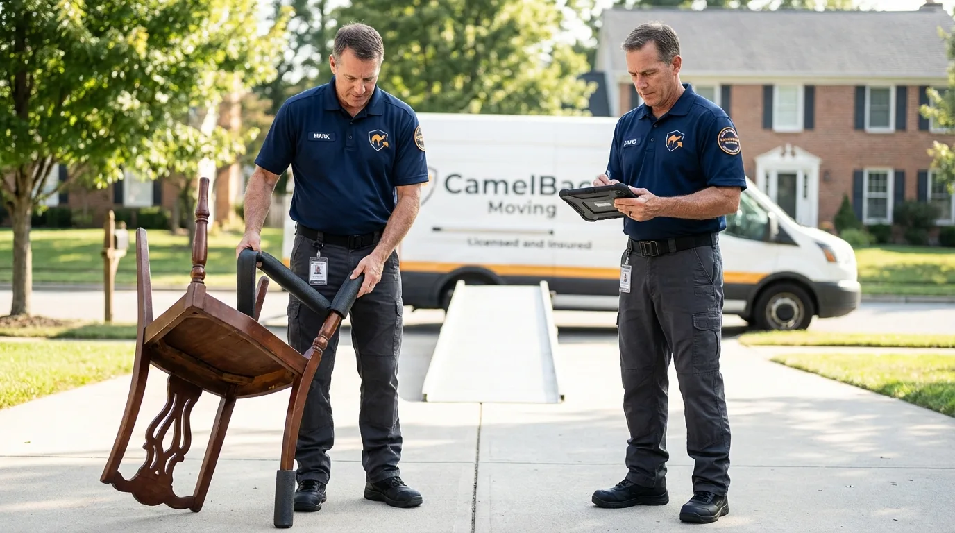Movers inspecting furniture for damage prevention before loading in Ash Flat, AR