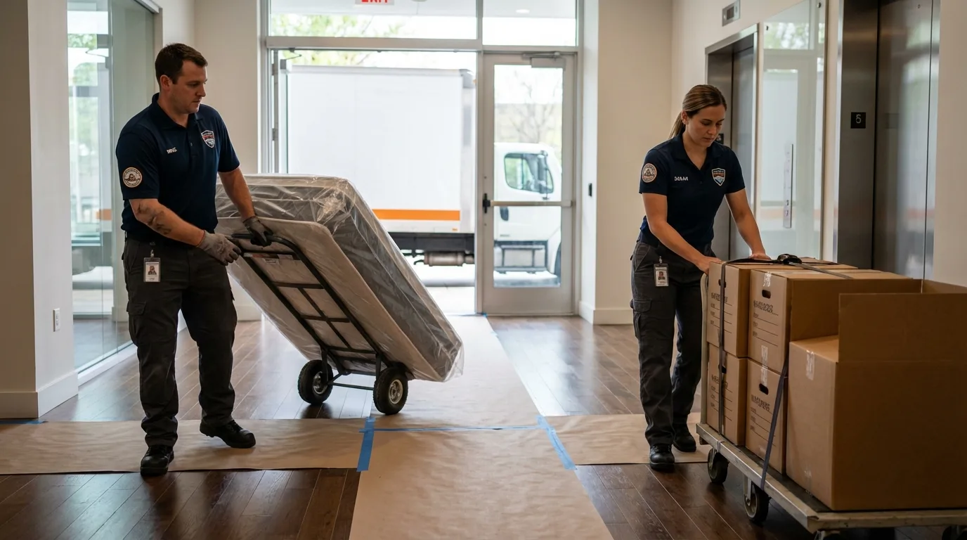 Professional apartment movers loading elevator in Ash Flat, AR